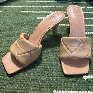 Vince Camuto Tan Quilted Leather Slide Mules